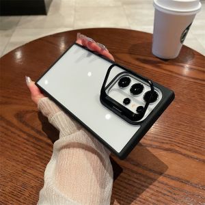 Hard Case Hybird Metal Lensa Stand Luxury Shockproof Transparent Clear Holder Matte Black Edition Bumper Cover Kompatibel Untuk Infinix Note 40 Infinix Note 40 Pro 4G Infinix Note 40 Pro 5G Infinix Note 40 Pro Plus 5G Infinix Hot 40 Infinix Hot 40 Pro