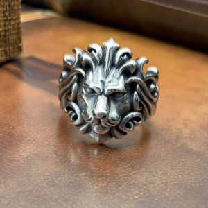 Cincin Pria Motif Singa Ikal / Curly Lion Rings Gaya Retro Model Terbuka / Adjustable