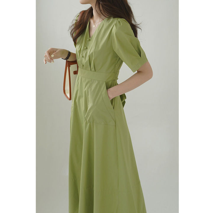 Sweetshuang French fashion slim V-neck retro defined waist pure