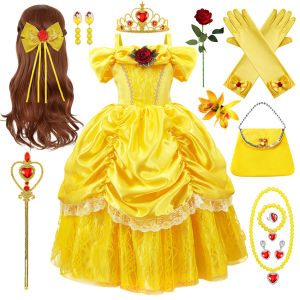 Girls Belle Cosplay Princess Dress Children Beauty Beast Clothes Birthday Carnival Christmas Party Costume Kids Ball Gown 2-11T