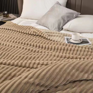 Solid Stripe Soft Velvet Blanket: Warm Fluffy Plush Bed Linen 180x200cm
