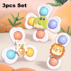Baby Spinner Toy (3pcs set) Cartoon Bath Toys Finger Spinning Rotation Spin Wall Suction Mainan Bayi
