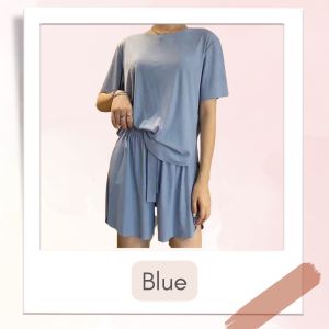 Women 2 Piece Ice Silk Nightwear 🍭 Short Sleeve Sleepwear Pyjamas Pajamas Baju Tidur Perempuan 🍭 Ready Stock 🍭