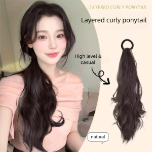 GOODOO Curly Texture Wavy Curly Ponytail Elastic Rubber Band 45cm Long Wig Stylish Extensions Synthetic Ponytail Daily Use
