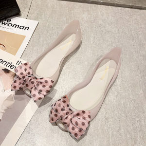 [Free Shipping] WomenS Summer Jelly Shoes Transparent Peep-Toe Flat Non-Slip Versatile Beach Shoes Polka Dot Bow Plastic Sandals