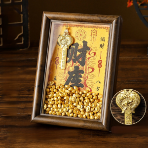 【Fortune photo frame】 Bring luck Gold ingot treasure house photo frame Gold imitation photo frame Fortune office ornaments Zodiac ornaments