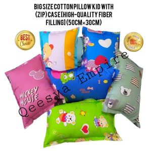 BIG SIZE COTTON PREMIUM PILLOW KID WITH (ZIP) CASE [HIGH QUALITY FIBER FILLING] (50CM×30CM)
