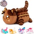 61PCS 11 inches Chocolate Cake Cat Plush + 60-Sticker - Meows Cat Plush Collection - 100% Polyester Plushie Pillow Embroidered - Soft Cat Stuffed Animal Collectible. 