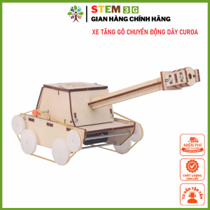 [HOT STEM] Mô hình xe tăng gỗ chuyển động dây curoa chạy pin AA. Đồ chơi lắp ráp giáo dục khoa học cho bé. STEM3G