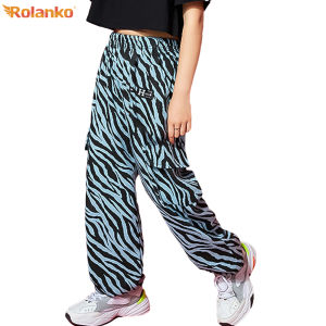 Rolanko Kids Girls Stripes Sport Pants Children Loose Jogger Cargo Trousers Street Hip Hop Dance Clothes Casual Bottoms 4-16 Years