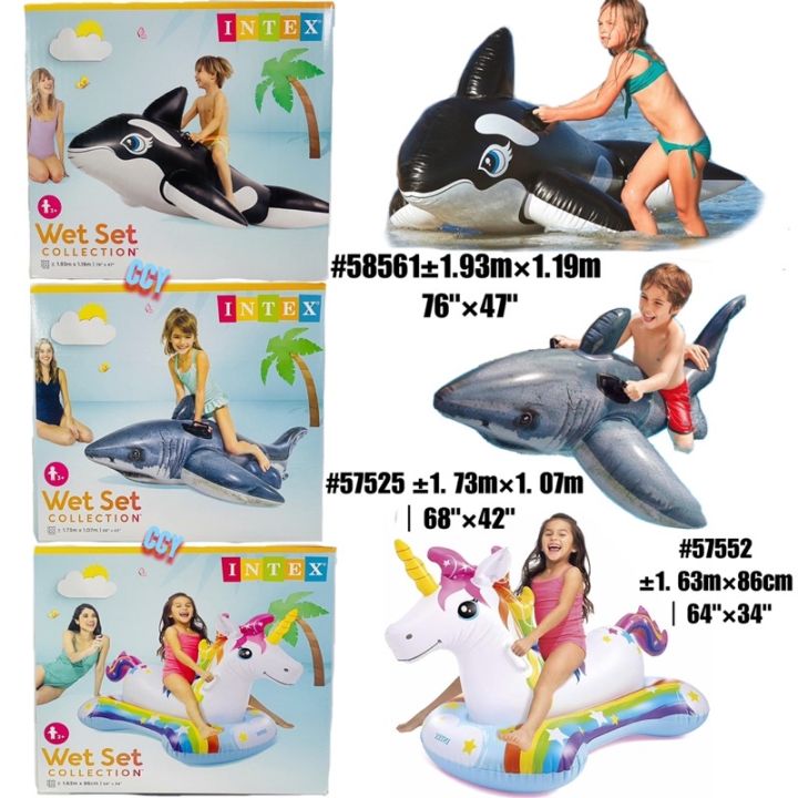 INTEX shark/unicorn/big dolphin boy girl water mount inflatable toy ...