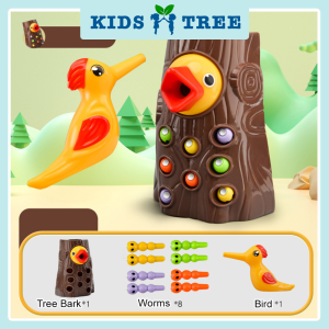 Kid Magnetic Woodpecker Toy Catch The Worm Game Fishing Toy Feeding Toy Montessori Educational Mainan Kanak Kanak