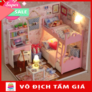 Đồ chơi bé gái - Mô hình nhà gỗ lắp ráp Nhà Búp Bê Barbie Lắp ghép bằng gỗ có đèn Led- Mood Of Love