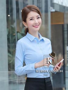 Kemeja Katun Wanita Putih Lengan Panjang / Atasan Wanita Blus Polos 2025 Pakaian Wanita Elegan