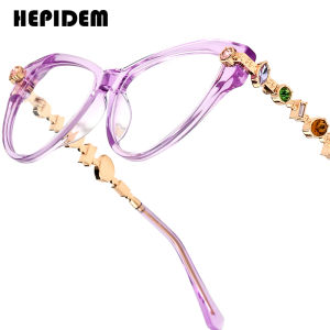 HEPIDEM Acetate gọng kính kim loại phụ nữ 2026 New vintage retro đá quý kim cương Kính mắt người đàn ông thời trang thương hiệu nổi tiếng thiết kế nerd Kính Nhật Bản phong cách Hàn Quốc kính mắt cho mắt 9400