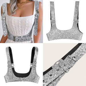 Corset with Shining Full Sequins Cummerbunds Waist Strap for Women Tight High Waist Slimming Body Shaping Girdle Belt