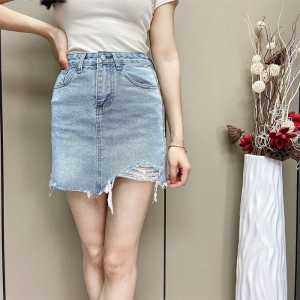 Rok jeans Pendek ripped sobek Mini short Skirt A-Line wanita ootd fashion Korea Kekinian