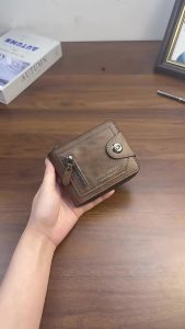 AE New vintage magnetic clasp horizontal wallet for men business zipper coin and card holder multiple card slots large capacity ultra-thin pu