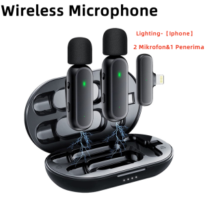 Mikrofon Lavalier Ganda Nirkabel Plug & Play Mikrofon Kerah dengan Casing Pengisian Daya Mikrofon untuk TikTok YouTube Facebook