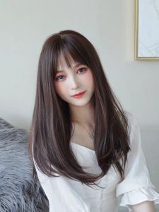 [ tặng kèm lưới và lược ] tóc giả nữ nguyên đầu cup lững tóc giả bộ cả đầu mái thưa tóc giả thẳng tóc giả hàn quốc