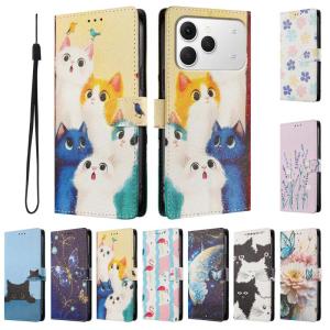Luxury Leather Phone Case for Honor Magic 8 Pro 7 Pro 8 7 6 5 Lite Cute Cat Flower Flip Wallet Phone Cover