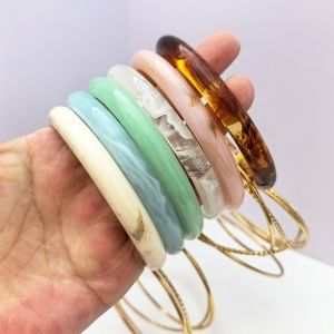 PENTU 3Pcs/set วินเทจ กำไลข้อมืออะคริลิคแบบเลอะ โบฮีเมียน ปังค์ แหวนมือย้อนยุค สร้างสรรค์ นержักรส กำไลข้อมือกลมเรียบง่าย ผู้หญิง ผู้ชาย