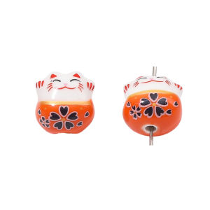 2Pcs 14mm Handmade Painted Colorful Ceramic Cats Beads Cute Lucky Cat Charms for DIY Bracelet Jewelry Craft Making Accessories