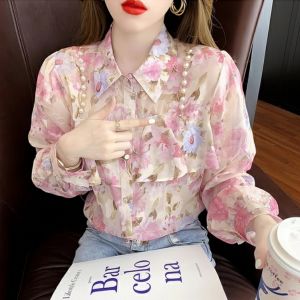 7843 ATASAN WANITA ELINDA LONG SLEEVE FLORAL SHIRT LENGAN PANJANG KOREAAN