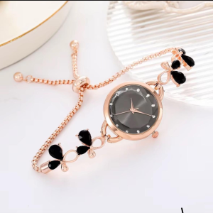 Jam tangan Serut Wanita Model Bulat Rantai Bunga