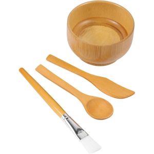 A STAR SHOP 4pcs/set Đa chức năng Bộ bát cọ nạ Tre tự nhiên Di động Bộ dụng cụ trộn Dễ dàng mang theo Dễ lau chùi Dụng Cụ Chăm Sóc Da Tự làm Chăm sóc da