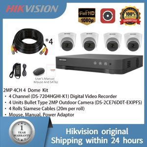 Hikvision CCTV 4/8CH 2MP  With Audio Dome Bullet CCTV Camera Package with Turbo HD Cellphone Remote Monitoring IP67 Outdoor Waterproof  Security Camera