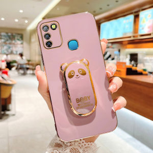For infinix Hot 10 Play 10 Lite Hot 11 Play 11S NFC Hot 12 Play 12i Hot 20 Play 20i 20S Hot 8 Hot 9 Play Note 10 Note 11 Pro Note 12 Smart 5 Smart 6 Smart 4 Luxury 6D Plating Cute Panda Holder Stand Smooth Phone Case Soft TPU Shell Back Cover