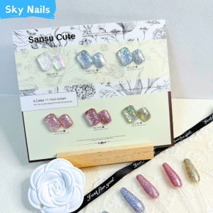 ชุดยาทาเล็บเจล SANSU 6 สี (เจลเลื่อม เจลกากเพชร เจลออโรร่า) พร้อมแผนภูมิสีฟรี สามารถจัดส่งได้ทันที