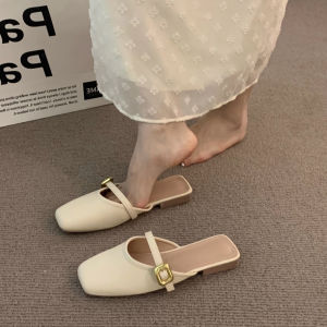 French Gentle Toe Semi-slippers Worn Casual and Versatile Flat Pumps for Women