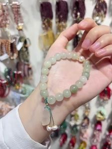 【天山翠】Natural Xinjiang jade bracelet for women niche high-end feeling jade pulp peanut pendant bead string bracelet天然新疆玉石手链女小众高级感玉髓花生吊坠串珠手串