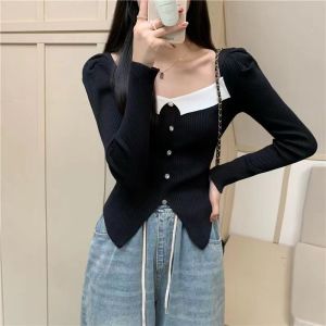 LadyLuxe-Knit Atasan Lengan Panjang Wanita Rajut Lembut V-Neck Layer Long Sleeve Blouse Top SL038