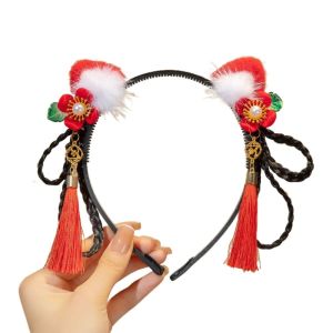 hair accessories for kid girl chinese hair accessories kids chinese hair accessories china hair accessories Chinese Style Hanfu Wig Headband Red Pearl Flower Tassel Headband Ancient Style Headwear Ancient New Year Headwear Children