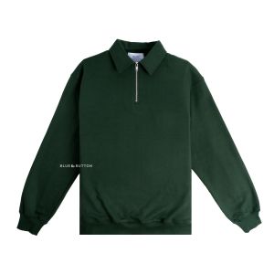 BlueButton Sweatshirt Half Zip Hoodie Sweater Jaket Pria French Terry 380 GSM Green