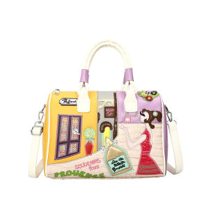 Vintage European American Large Capacity Boston Bag Embroidered Patch Work Commute Shoulder Crossbody Handbag