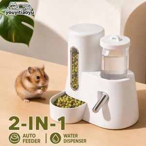 Automatic Hamster Feeder Water Dispenser Gravity Bowl Non Slip Anti Spill Easy Refill Small Pet Cage Use
