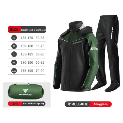 MOTOWOLF Raincoat Motorcycle Split Waterproof Jacket and Pants For Men Women Rainsuit Multicolor Reflective Portable Raincoat with Cap Hat Shoes Cover Original