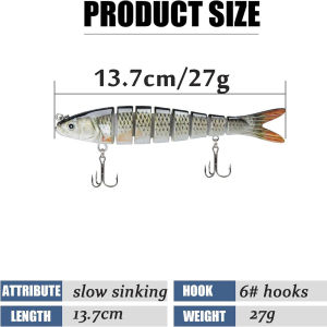 ZEEMIN 3PCS/Lot Swimbait 27g Multi Joint Bait Slow Sinking Bionic Fish Swimming Rattle Pesca Bass Treble Hook Fishing Tackle Hard Lure