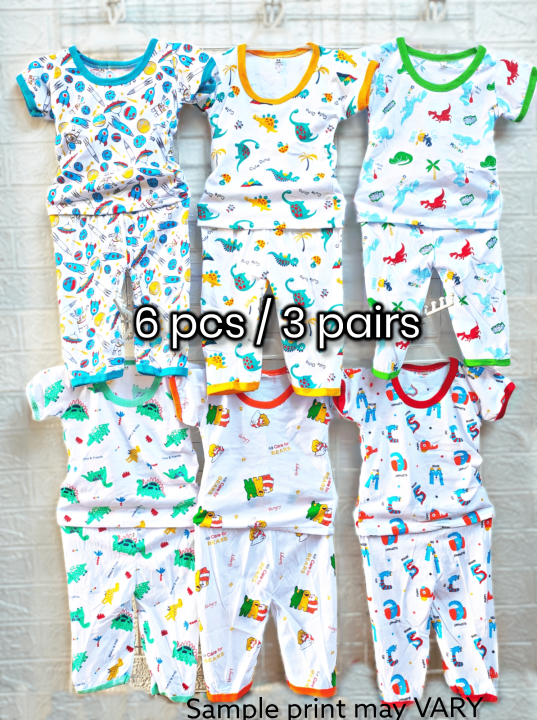 pcs/ 3pairs Tshirt Pajama Terno Baby Boy 0-2 yrs old Lazada PH