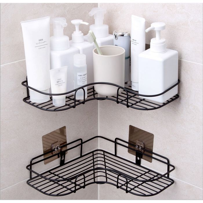 Rak Sudut Kamar Mandi Tempel Dinding Tanpa Paku Dan Baut Kuat Anti Karat Include 2pcs Hook tempel
