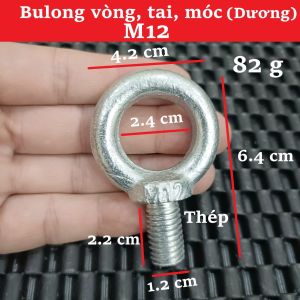 Bulong Móc Vòng Thép (M12 -Ø 12mm) Treo Đồ Dạng Vòng (Ren dài 2.2 cm) Kết Nối An Toàn (6.4x4.2 cm)