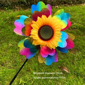 MIRELINA Double-layered Rainbow Sunflower Windmill Multistyles PVC Garden Yard Wind Spinner High Quality Diameter 32/38/40cm Glitter Rotating Sunflower Outdoor Party Picnic Decor