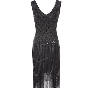 RUCHI 2024 Đầm Dự Tiệc Cho Nữ Đầm Xòe Gatsby Tuyệt Vời Thập Niên 1920 Đầm Tua Rua Đính Hạt Kim Sa ĐầM Dạ HộI Cổ Chữ V Không Tay Tua Rua Trang Trí