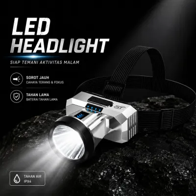 Senter Cas Kepala LED Headlamp Mini 3 Mode Waterproof Rechargeable ST 102