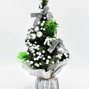 Mini Tabletop Artificial Christmas Tree With Ribbon Bow Ball Xmas Tree Ornaments Home Party Decor