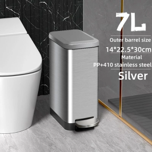Slim Trash Can with Lid Soft Close Stainless Steel 7L/9L/13L Garbage Can with Inner Bucket